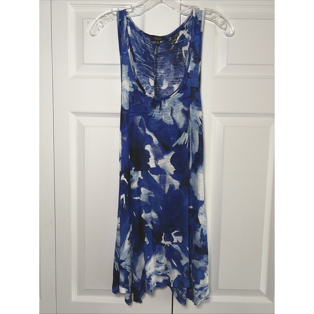 Cupio Abstract Floral Tank Top Womens M Blue White Sleeveless Viscose